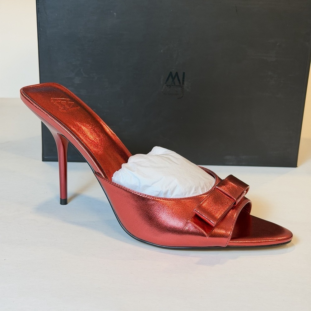 AAJ By Aminah Size-9.5M Womens Giselle Bow Mule Red Dress Sandals $195